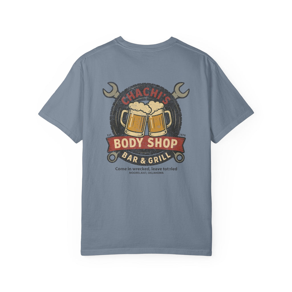Chachi's Body Shop Bar & Grill T-Shirt: Come in Wrecked, Leave Totaled - J Pop's Closet