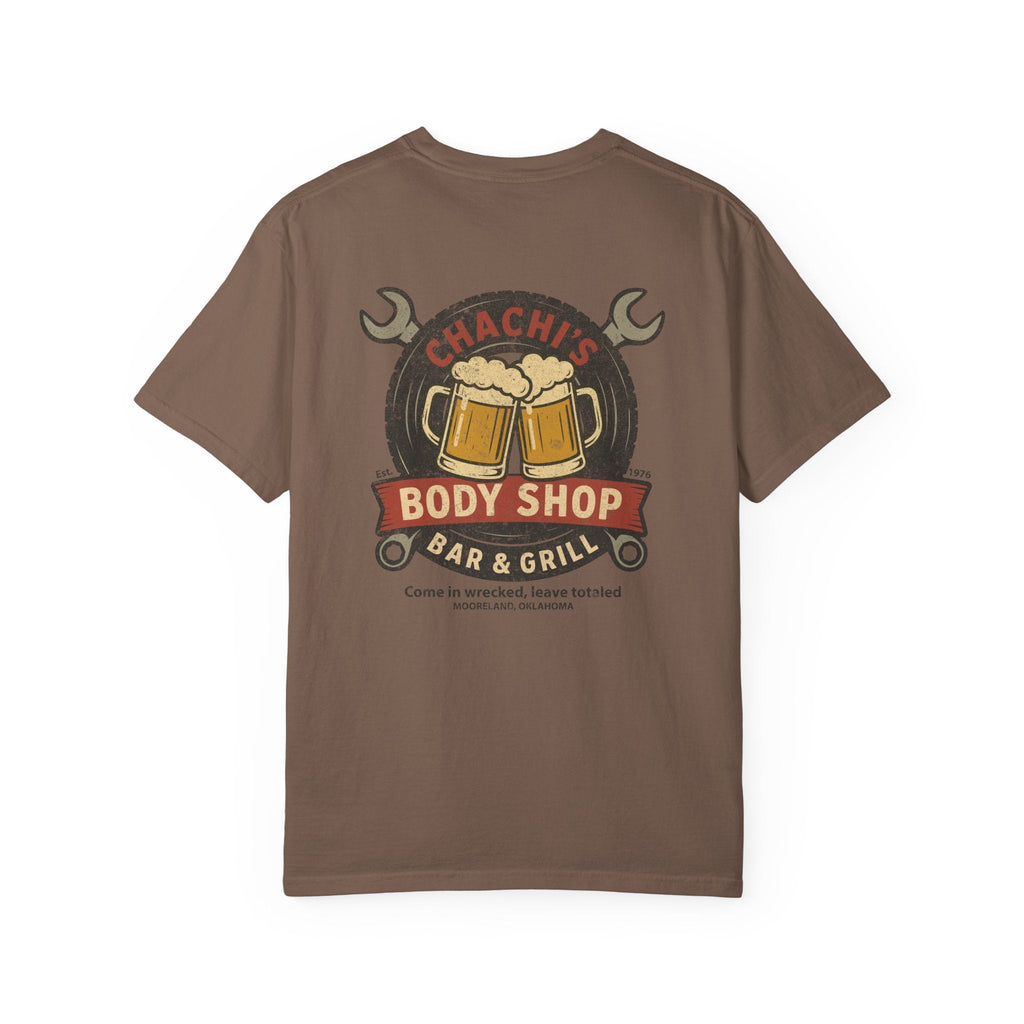 Chachi's Body Shop Bar & Grill T-Shirt: Come in Wrecked, Leave Totaled - J Pop's Closet