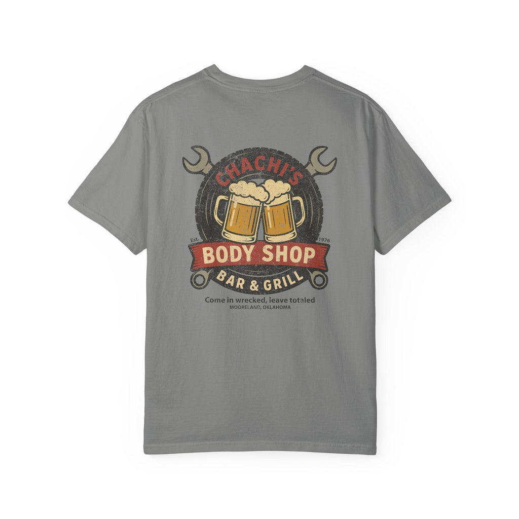 Chachi's Body Shop Bar & Grill T-Shirt: Come in Wrecked, Leave Totaled - J Pop's Closet